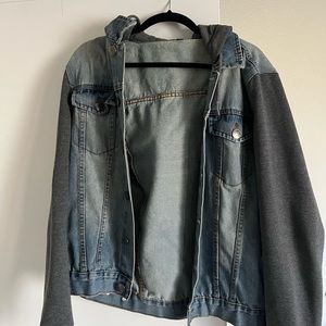 Jean jacket with sweater arms and hood